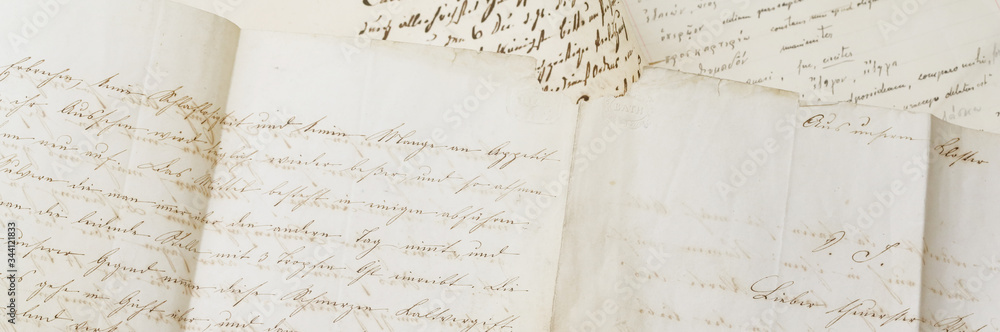 closeup of old handwriting; vintage paper background - obrazy, fototapety, plakaty 