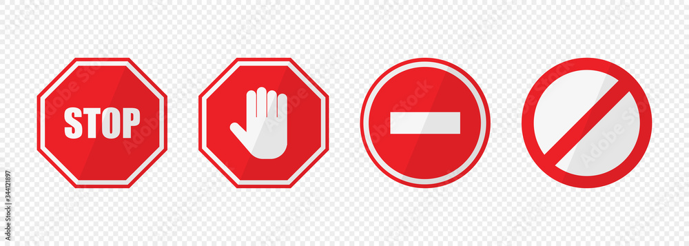Stop sign set flat red banner. Vector illustration isolated