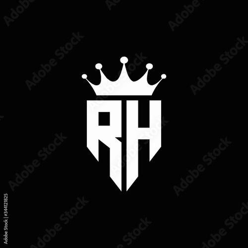 RH logo monogram emblem style with crown shape design template