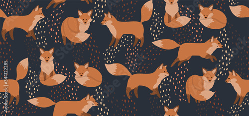 Obraz na plátně Cute seamless pattern with red foxes