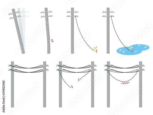 電柱のイラスト_壊れた