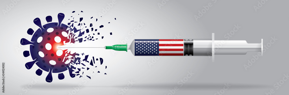 Fototapeta premium Vector illustration with 3D corona vaccine, country flag concept.