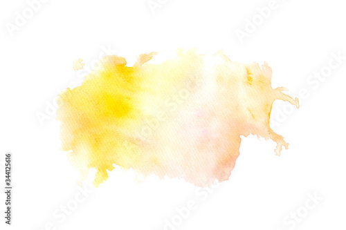 Abstract Orange and yellow splash watercolor background, hand drawn painting on paper.
