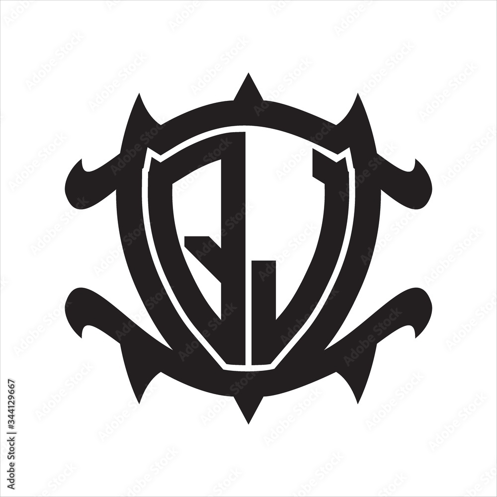 QJ Logo monogram isolated with frame shield shape design template QJ Logo monogram isolated with frame shield shape design template