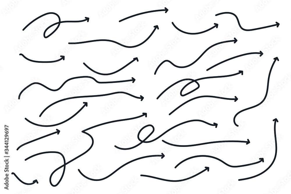 curved arrows hand drawn set icon. Sketch doodle style symbol vector illustration curved arrows hand drawn set icon. Sketch doodle style symbol vector illustration