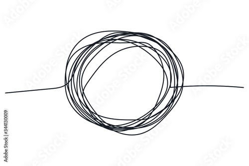 complicated way with scribbled round element icon. chaos sign, pass the way linear with clew or tangle ball in center Vector illustration.