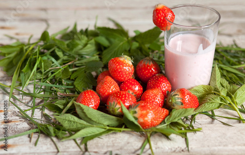 rural still life with yogurt and strawberries