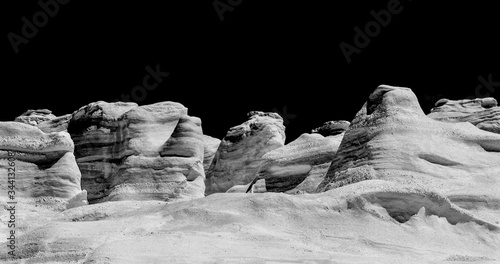 Obraz na plátně Black and white moonscape nature at Sarakiniko, Milos
