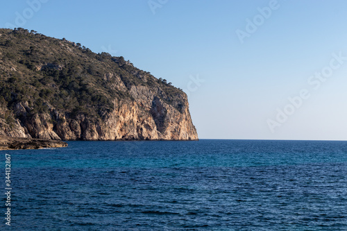 Rocks beautiful beach turquoise sea water  Camp de Mar  Majorca island  Spain