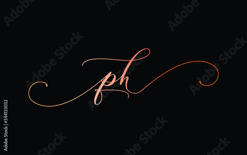 ph or p, h Lowercase Cursive Letter Initial Logo Design, Vector Template