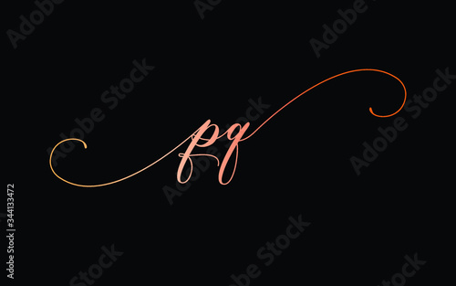 pq or p, q Lowercase Cursive Letter Initial Logo Design, Vector Template