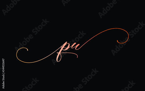 pu or p, u Lowercase Cursive Letter Initial Logo Design, Vector Template