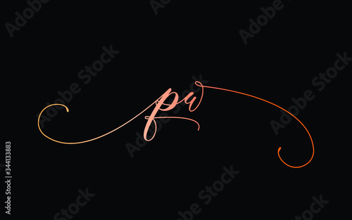 pw or p, w Lowercase Cursive Letter Initial Logo Design, Vector Template