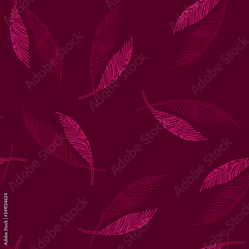 Outline tropical palm leaves seamless pattern. Vector illustration.