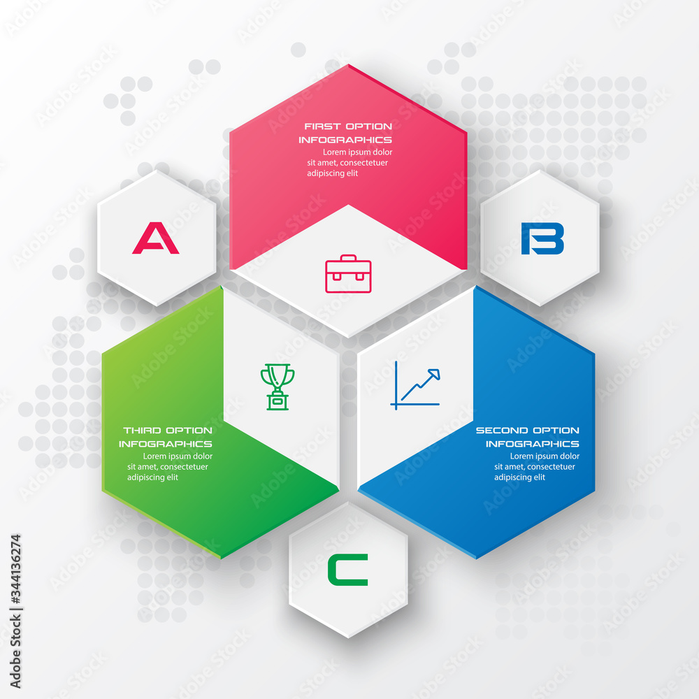 Abstract business infographics template with 3 hexagon in white color background Abstract business infographics template with 3 hexagon in white color background
