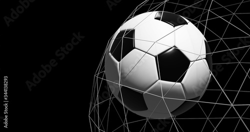 soccer ball in the net on a back background.3d rendering. © Narin Sapaisarn