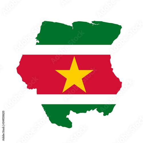Suriname flag map. Country outline with national flag