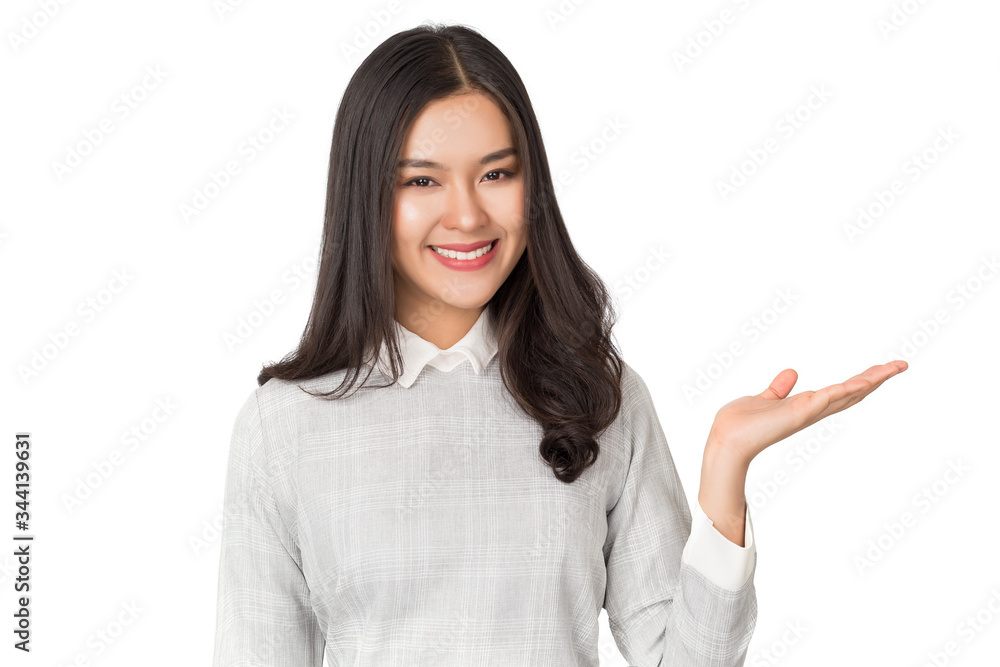 Young beauty healthy happy Asian woman with smiley face isolated on white. Young beauty healthy happy Asian woman with smiley face isolated on white.