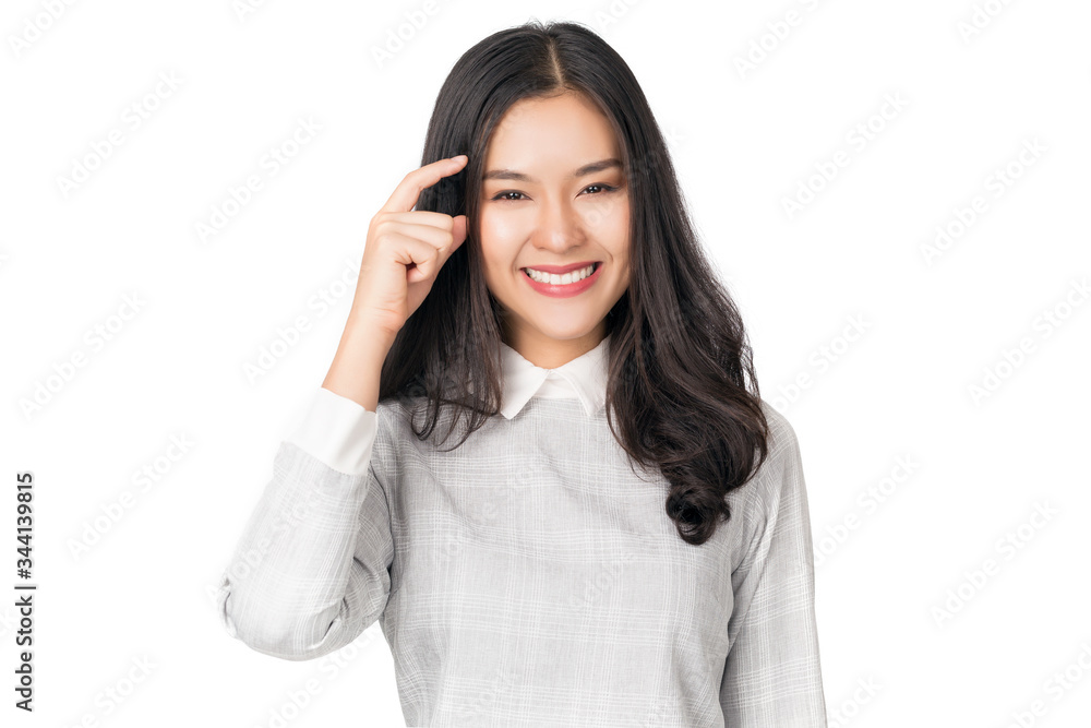Young beauty healthy happy Asian woman with smiley face isolated on white. Young beauty healthy happy Asian woman with smiley face isolated on white.