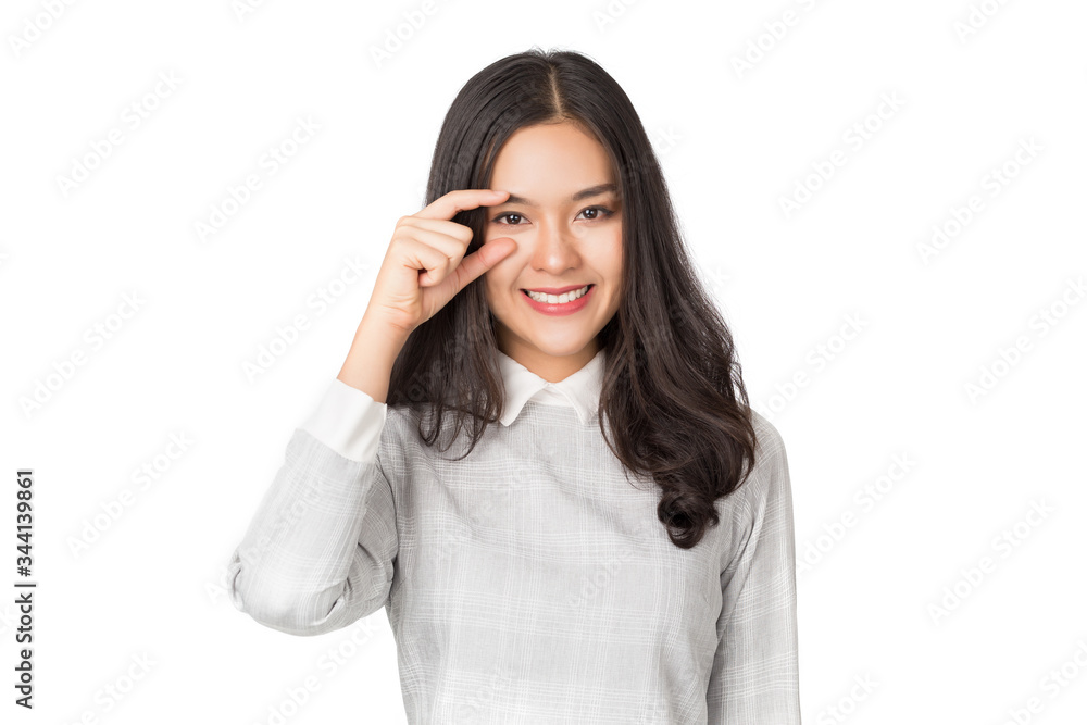 Young beauty healthy happy Asian woman with smiley face isolated on white. Young beauty healthy happy Asian woman with smiley face isolated on white.