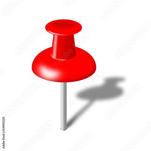 Red pushpin illustration isolated on white with shadow