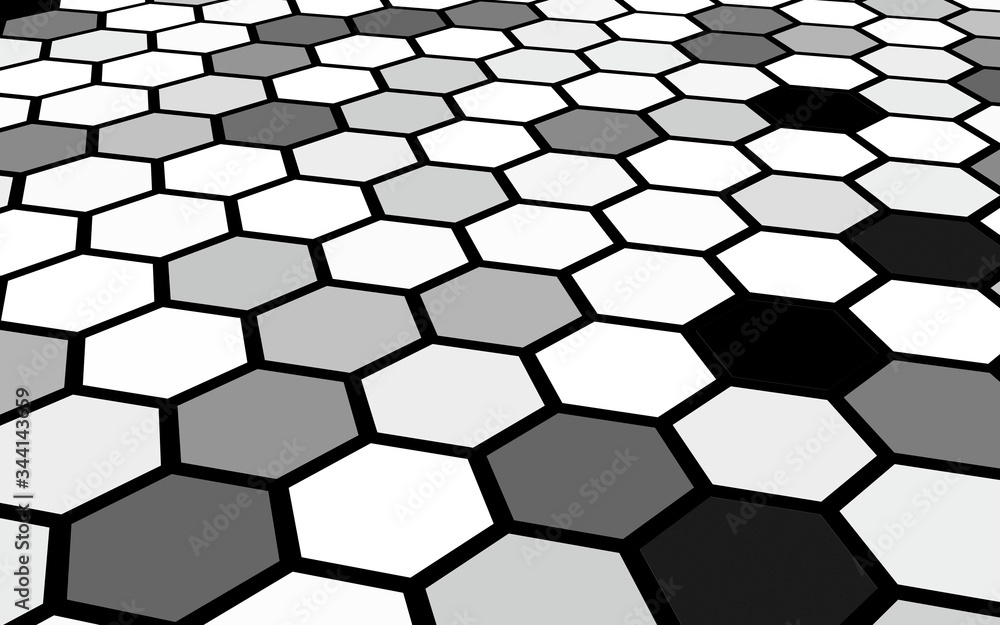 Honeycomb gray colored. Perspective view on polygon look like honeycomb. Isometric geometry. 3D illustration Honeycomb gray colored. Perspective view on polygon look like honeycomb. Isometric geometry. 3D illustration