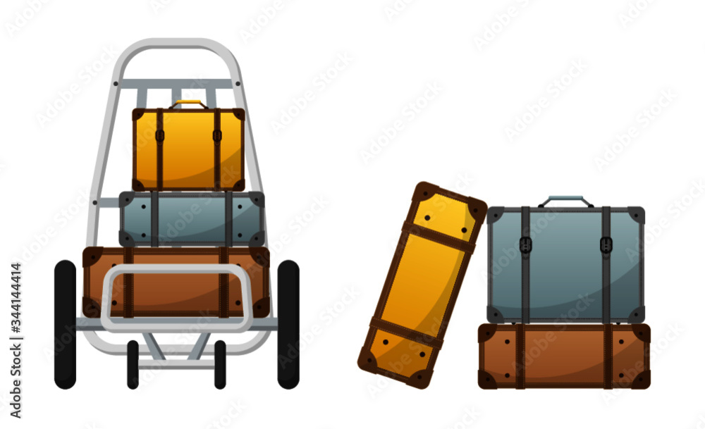 Baggage Claim Vector Luggage Cart width colorful lbaggages, luggages
