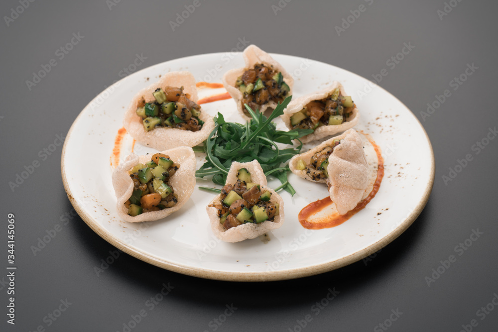 Tartlets with salad. Open sandwiches Tartlets with salad. Open sandwiches