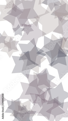 Gray translucent stars on a white background. Vertical image orientation. 3D illustration