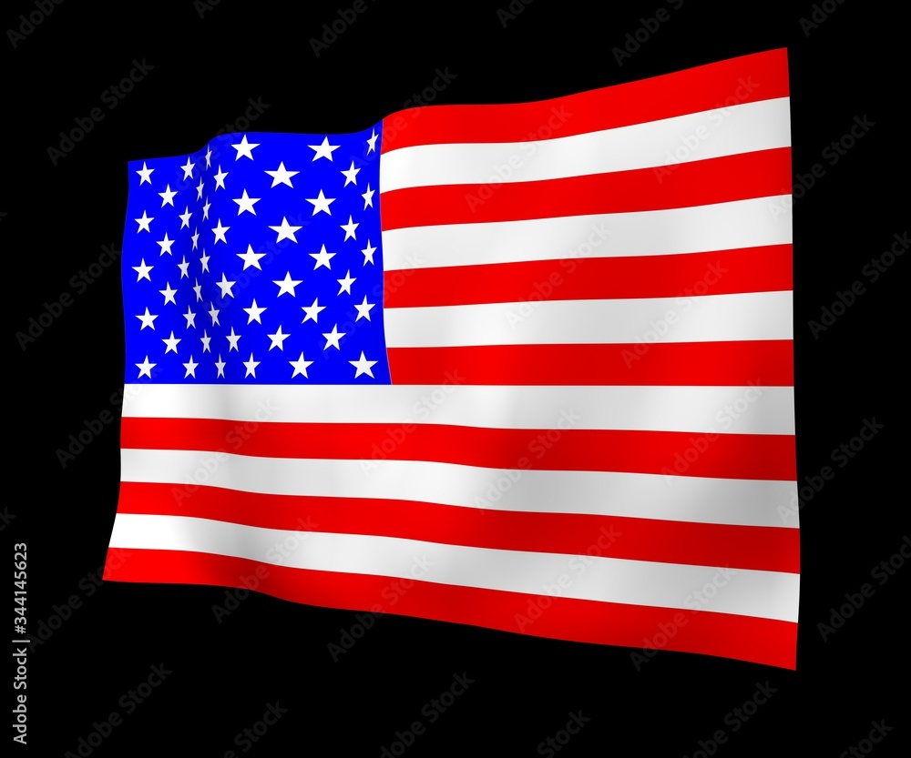Fototapeta premium Waving flag of the United States of America on a dark background. Stars and Stripes. State symbol of the USA. 3D illustration