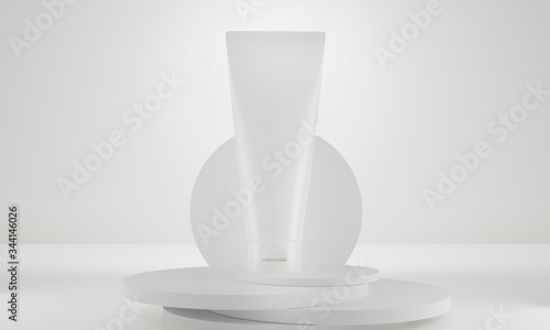 beauty medical skincare cosmetic lotion cream mockup bottle packaging product on background of podium pedestal in healthcare pharmaceutical, 3d illustration rendering