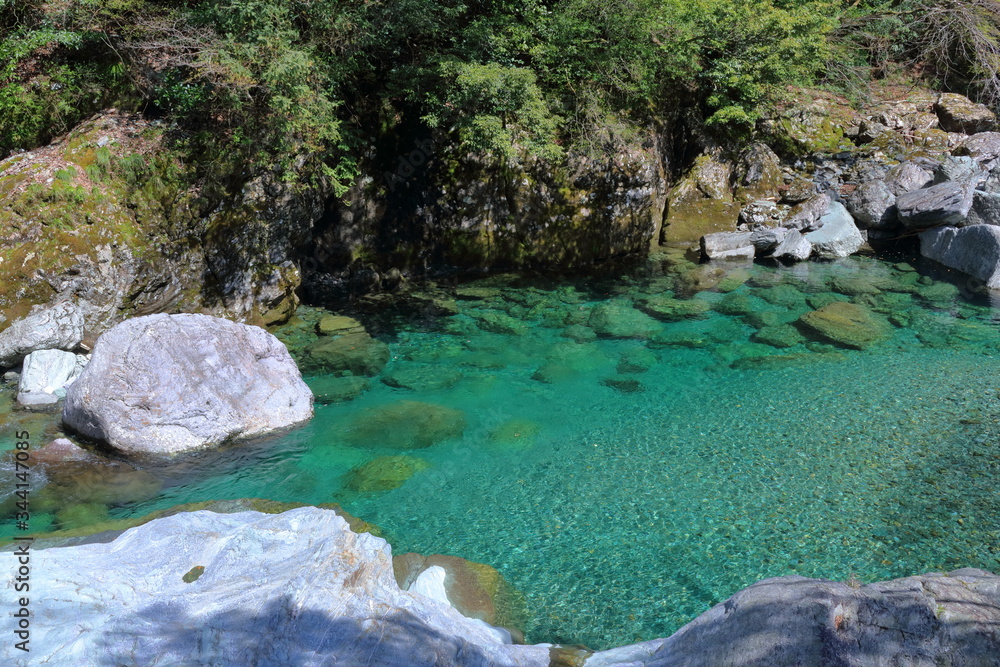 Naklejka premium 安居渓谷 美しい水流 春（高知県）