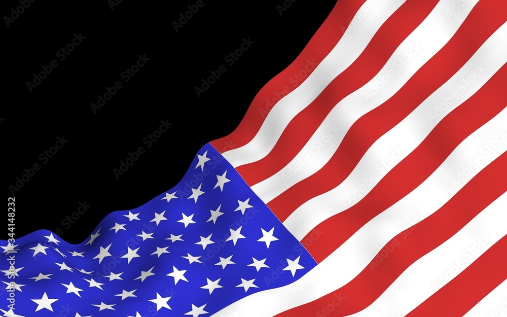 Obraz premium Waving flag of the United States of America on a dark background. Stars and Stripes. State symbol of the USA. 3D illustration