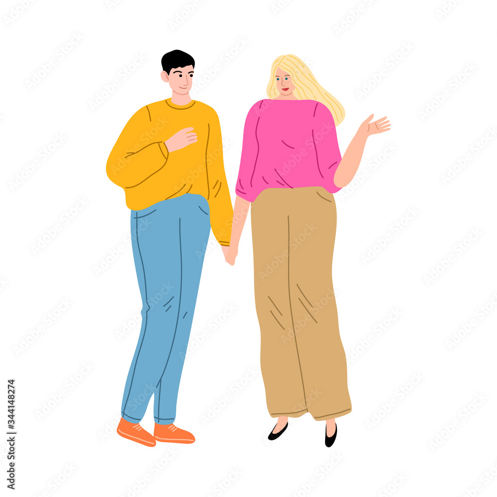 Obraz premium Couple in love standing and talking during meeting