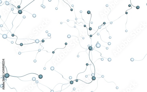 Neural network. Social network. Futuristic dna  deoxyribonucleic acid. Abstract molecule  cell illustration  mycelium. Light background. 3D illustration