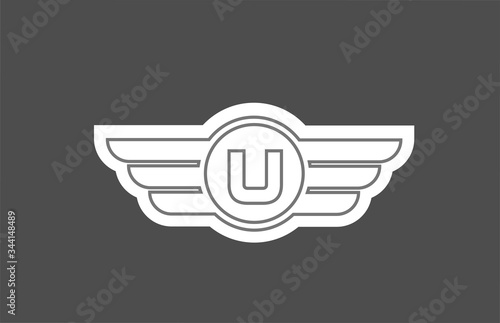 U alphabet letter logo icon for business and company with line wing design