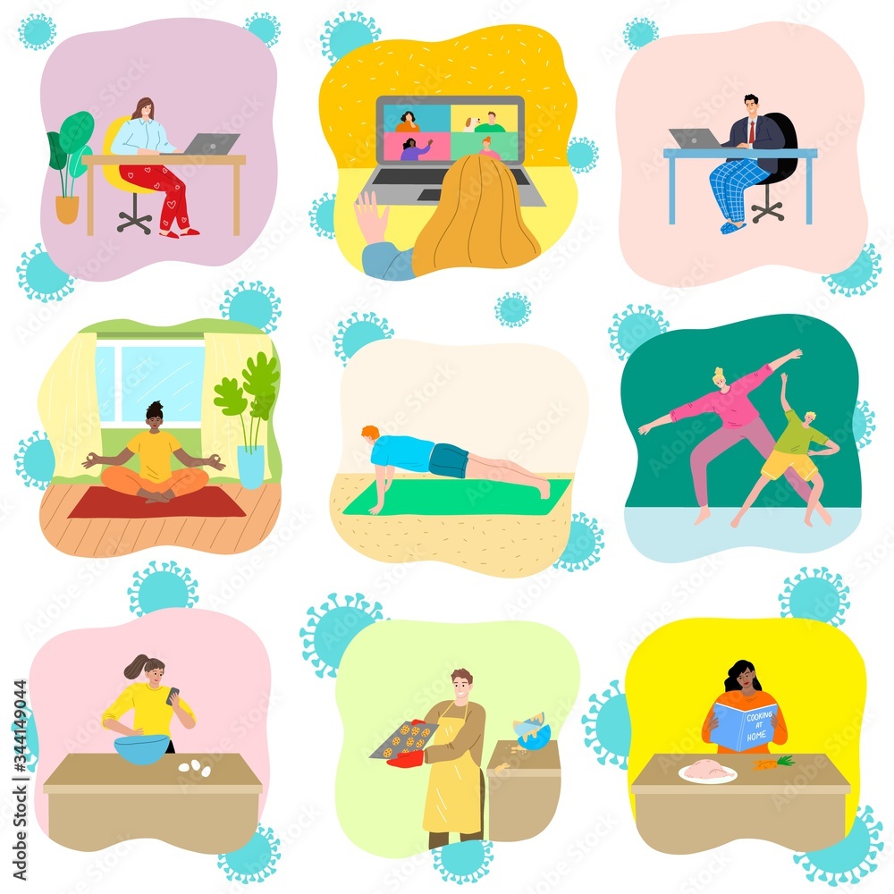People isolating themselves at home for protection from coronavirus infection People isolating themselves at home for protection from coronavirus infection