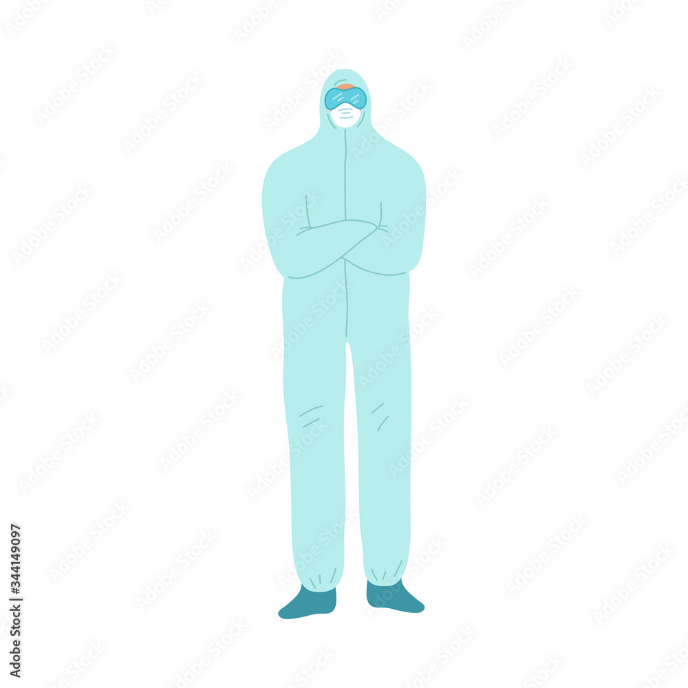 Doctor in special blue uniform and mask during work during pandemic Doctor in special blue uniform and mask during work during pandemic