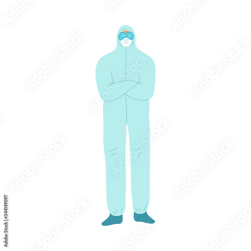Doctor in special blue uniform and mask during work during pandemic