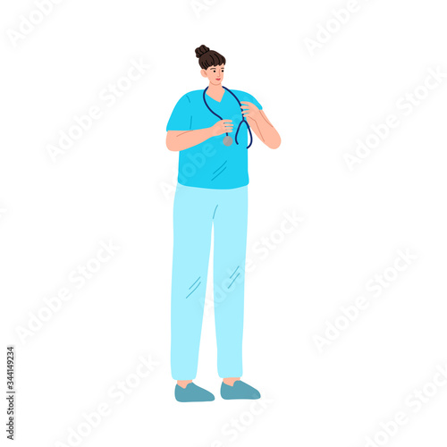 Young woman doctor in uniform working during pandemic