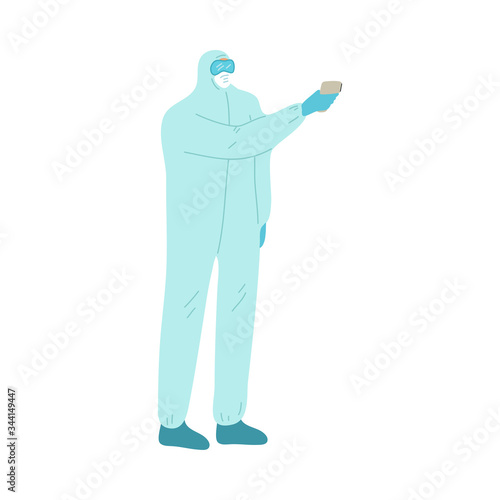 Doctor standing measuring temperature with thermal imager during epidemic