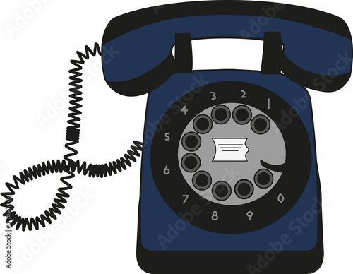 blue retro telephone isolated on white