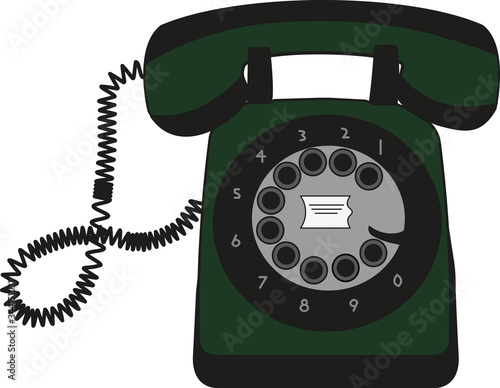 green retro telephone isolated on white
