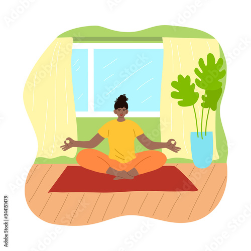 Woman doing yoga during isolation for protection from coronavirus infection