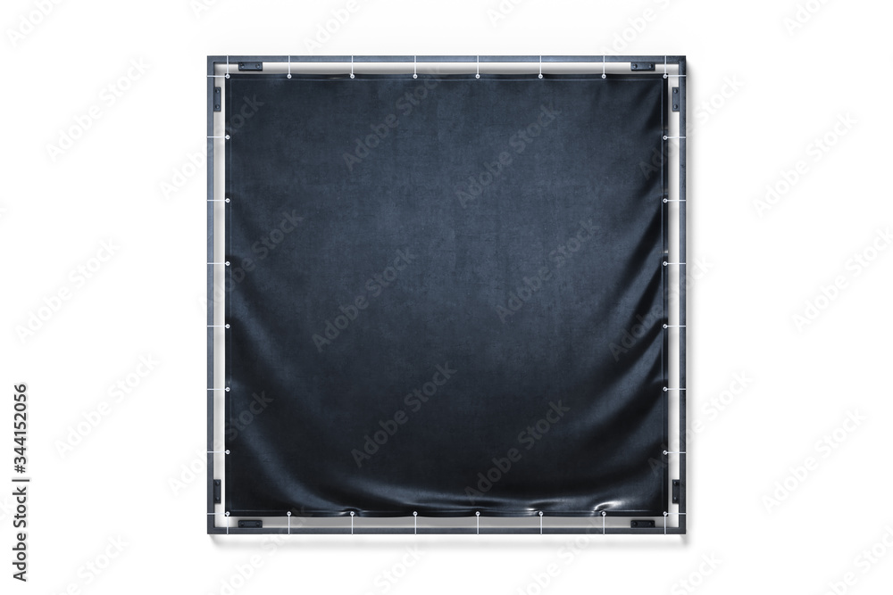 Fototapeta premium Blank Black Outdoor Foursquare Vinyl Textile Banner at Bright Background, mock up. Copy Space. Empty Space. 3d rendering.