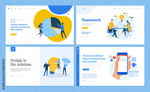 Set of flat design web page templates of team and teamwork, market research, business analysis and statistics, social . Modern vector illustration concepts for website and mobile website development. 