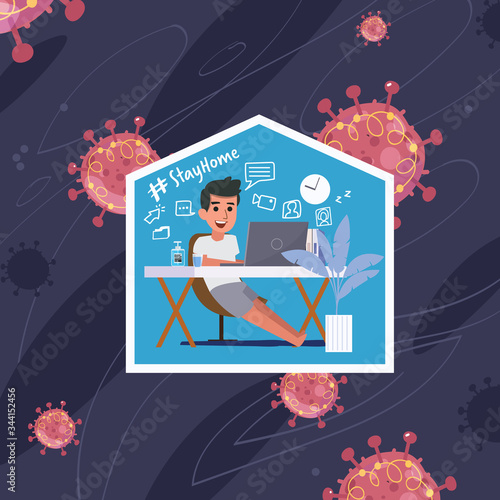 work from home and Coronavirus quarantine or self-isolation - vector