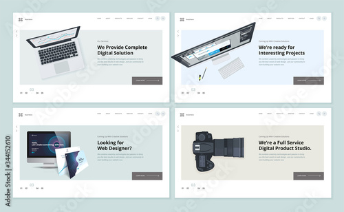 Set of flat design web page templates of web and app design and development, graphic design, video and photo studio. Modern vector illustration concepts for website and mobile website development. 