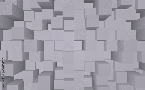 Abstract gray elegant cube geometric background. Chaotically advanced rectangular bars. 3D Rendering  3D illustration