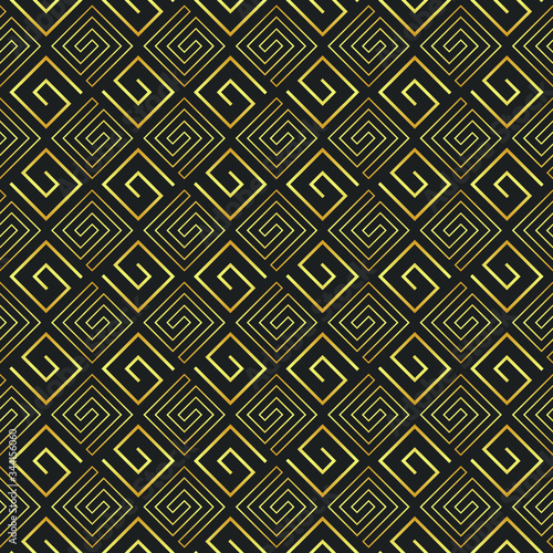 Abstract geometric gold seamless pattern on a black background. Golden geometric illustration.